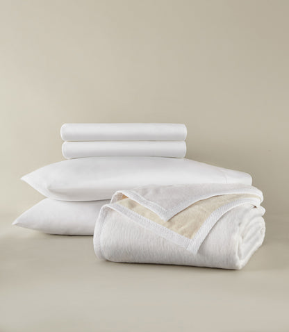 Clara Sateen Sheet Set and Favorite Reversible Blanket, White