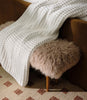 Cozy throw blanket on faux fur bench, White