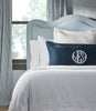 blue printed duvet on bed, Demi
