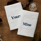 Yours Mine monogrammed hand towels, White